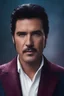 Placeholder: facial portrait - Elvis Selleck - 32k, UHD, 1080p, 8 x 10, glossy professional quality digital photograph - dark blue and dark red, and light maroon and purple and foggy black gradated background, historic, powerful, octane rendering, exquisite detail, 30 - megapixel, 4k, 85 - mm - lens, sharp - focus, intricately - detailed, long exposure time, f8, ISO 100, shutter - speed 1125, diffuse - back - lighting, ((skin details, high detailed skin texture)), (((perfect face))),