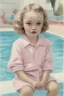 Placeholder: 1950s illustration of lily-rose depp as a toddler, at the swimming pool, style of Marcel Marlier, pastel colors