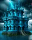 Placeholder: A cyan fortress in a thunderstorm designed in German folk art