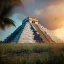 Placeholder: Chichen Itza, sunset, rainbow sunset, waterfall, palms, twigs, spring, sunset rainbow, bridge flying birds, unreal engine 5, cinematic lighting, realistic, hyper detailed, 8k, octane render