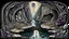 Placeholder: painted inner world with uncontrolled mind and neurodivergens soul, floating rocks over surreal cracked weird landscape . between two dark door one stone bridge over black river, . deep dark purple, gray, black, white, brown, malachit, cream color. Whimsical strange style of Chagall, of Quentin Blake and of Anton Semenov. No people in picture, weird absurd beauty nightmare, black shadow, in background neuronic network, surreal vibe,