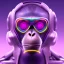 Placeholder: A beautiful portrait of a cyborg monkey purple neon color scheme, high key lighting, volumetric light high details psychedelic background