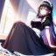 Placeholder: Clear focus, 8k, high quality, detailed, beautiful lighting, vibrant colors, black long hair, vibrant red eyes, girl, kneeling, maid,