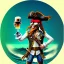 Placeholder: Die digitale Illustration zeigt einen Piraten mit kurzen, schwarzen, lockigen Haaren und einem runden Gesicht. Er trägt Piratenkleidung und hält einen Becher Bier in der Hand. Der Hintergrund der Illustration ist das Meer, auf dem ein Piratenschiff segelt. Verschiedene Zitrusfrüchte liegen verstreut herum und die Farben sind gedämpft. Die Illustration zeichnet sich durch detaillierte Fantasy-Kunsttechniken und eine auffällige Komposition aus. Der Pirat hat einen dynamischen Posing-Stil und 