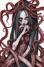 Placeholder: blood, goth woman, leaning pose, full body, squid, octopus creepy, horrifying, sinister, 8k, macro photography,