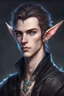 Placeholder: a wealthy half-elf young man with pointy ears and blue eyes, wears lots of jewelry, pale skin, soft face, dark clothing