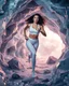 Placeholder: make a video pretty crystal cave covered with jwelary and 3d recursive cubic and sphere base pearls and a beautiful fashion model lady with cute,curvy hair,makeup, in pretty sports suit is running inside cave ,dynamic camera fallow her inside cave capturing full body, dynamic lights.