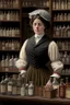 Placeholder: victorian medicine shop woman cashier