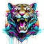 Placeholder: STICKER tshirt print design (on a white background1.2), digital art of Cybernetic Tiger roaring amidst pixelated neon cityscapes, (Retro-futuristic1.2), highly detailed, 4k, masterpiece.