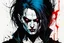 Placeholder: create a highly ethereal, darkly magical full body portrait illustration of a ragged malevolent female goth vampire , with highly detailed and deeply cut facial features, in the comic art style of FRANK MILLER and BILL SIENKIEWICZ, searing lines and forceful strokes, precisely drawn, boldly inked, with vibrant colors