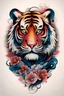 Placeholder: Create a captivating modern 2d colorfull ink tattoo design for print , prestigious tiger using the elegant influences of japan art style, for print, dynamic elements from fashion and design, and bold Japanese contemporary art aesthetics, framing centered in the center, distanced from the edges of the paper perimeter,