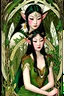 Placeholder: Art Nouveau art style A beautiful as a model asian woodland elf princess who looks like a young Lucy Liu seated on a throne in a mystical forest, photo-realistic