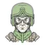 Placeholder: Avatar of a war torned soldier wearing a half ski mask and aviator glasses