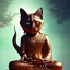 Placeholder: Elegant feline (Siamese cat) laying on Buddha statues lap, observing Thailand, painting impressionism, beautiful, artistic detailed Modifier...