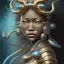 Placeholder: Sango fantasy, fantasy magic, intricate, sharp focus, illustration, highly detailed, digital painting, concept art, matte, art germ and Paul Lewin and Kehinde Wiley, masterpiece Indonesian lady head bronze tiger Asian African girl nice breast Hawaiian hair turquoise silver waves