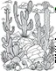 Placeholder: outline art for stoners coloring pages with A very simple and super minimal design featuring A psychedelic desert oasis with cacti shaped like giant buds, white background, sketch style, fully body, only use outline, cartoon style, clean line art, white background, no shadows and clear and well outlined