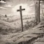 Placeholder: one dirt grave, wood cross, comic book, illustration,