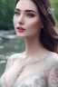 Placeholder: full body long shot of roman, realistic face, accurate and detailed facial features, symmetric eyes, big lips,(purple lips), pale skin, ample cleavage, silver gray lace tube top ,standing in river side next a old tree.