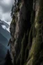 Placeholder: A rock climber falling from the cliffs of a very tall and scary mountain with tall trees in the background.