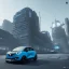 Placeholder: Renault Zoë, futuristic city, blue,