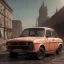 Placeholder: an Lada car ultra realistic durty dust no clean ,wide body , ,on street,8k resolution, high-quality, fine-detail, parked in crowded city winter wide body night future city