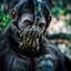 Placeholder: Cyborg, Ape, breathing device, gas mask, respirator Christopher Nolan, Dystopian, Extreme depth of field, bokeh blur, Alberta, all-natural, in the style of candid, imperfection, natural lighting, Fuji Film, Anamorphic lens