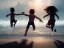 Placeholder: children jumping in the water on a beach capture them against the sun and make an art silhouette, hyper details, real sharp, 8k, cinematic movie