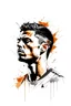 Placeholder: 3cpo "Cristiano Ronaldo" , concept art, water color, water color effect, splash,use orang & black & white, logo design,white background,