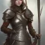 Placeholder: Medieval warrior girl, wearing armor, snow mountain background