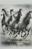 Placeholder: 8 horses running on meadow as black ink watercolor chinesse paintin art