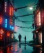 Placeholder: Ultra realistic photographic night portrait, cinematic, <Asian woman><big cyber eye>::<Asian doctor old man><hanging wires> <retro computer> <cyberpunk> <many wires><perfect pupil> <cyborg arm> <garage> <wide angle Shot> <sci-fi futuristic> <thriller>, color fog, soft color, highly detailed, unreal engine 5, ray tracing, RTX, lumen lighting, ultra detail, volumetric lighting, high definition.