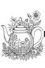 Placeholder: Cozy vibes drawing art tea pot, garden inside tea pot coloring page
