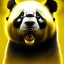 Placeholder: A beautiful portrait of a cyborg panda yellow color scheme, high key lighting, volumetric light high details psychedelic background