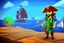 Placeholder: Cartoony Captain Jack Sparrow sailing on the vast blue ocean, Legend Of Zelda: Wind Waker style, stylized, colorful, adventurous.