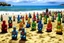 Placeholder: A beach filled with tikis painted by George Seurat