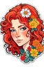 Placeholder: Sticker vrouw krullen bloemen in rood haar en bruine ogen