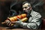 Placeholder: h.r giger style art a man with a large kebab roll