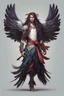 Placeholder: half human half bird character with long hair, strong wings and bow