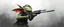 Placeholder: air brush 3d with pen outline, mongrel goblin gremlin holding uzi, charcoal fog border
