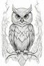 Placeholder: outline art hibou humanisé, hibou qui enseigne d'autres animaux, white background, only use outline, clean line art, no shadows and clear and well