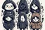 Placeholder: 6 simple shaped shaped hand drawn cartoon characters that are cute dark and have hoodies