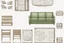 Placeholder: Sprite sheet, furniture, architectural plan, couch, table, chair, top view, dilapidated, post apocalypse,