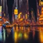 Placeholder: street of new-york, buildings, by night, under rain, yellow cab, taxi, camera on the floor, low-angle shot, extra fine detail, highly intricate, high-quality, volumetric lighting, 8k, ultrahd