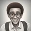 Placeholder: a portrait of smiling timor leste man. caricature. black thin rare hair. brown skin. black eye pupils. circle eye glasses, thin frame. rectangle face shape. white shirt with black vest. pixar style. 3D. 4k. portrait. highly detailed. sharp focus. high resolution. full color. cinema lighting