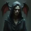 Placeholder: The demon witch, Lorissa Nightshade, appears—a gaunt, pale woman with hollowed out eyes and wearing tattered and torn robes. Grimdark realistic