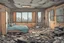 Placeholder: interior house, dilapidated apocalyptic, background, comic book,