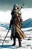 Placeholder: create a sketchy, hand drawn, full body, young, otherworldly lost Siberian nomadic female huntress concept art character, with highly detailed, sharply lined and deeply weathered facial features in a desolate tundra steppe landscape , in natural winter tundra colors, 4k