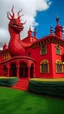 Placeholder: A red palace with a fiery dragon guarding it designed in Maori sculptures painted by Wassily Kandinsky