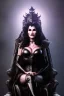 Placeholder: painting of lisa ann as evil queen in black leather, sitting on a throne, leather, angry, stern look, volumetric lighting, particales,highly detailed,cinematic, deep colours,8, highly detailed, digital painting, artstation, concept art, smooth, sharp focus,