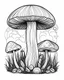 Placeholder: mushroom world minimalistic landscape. line art, background, vector, svg, coloring book page style, black outline on white background